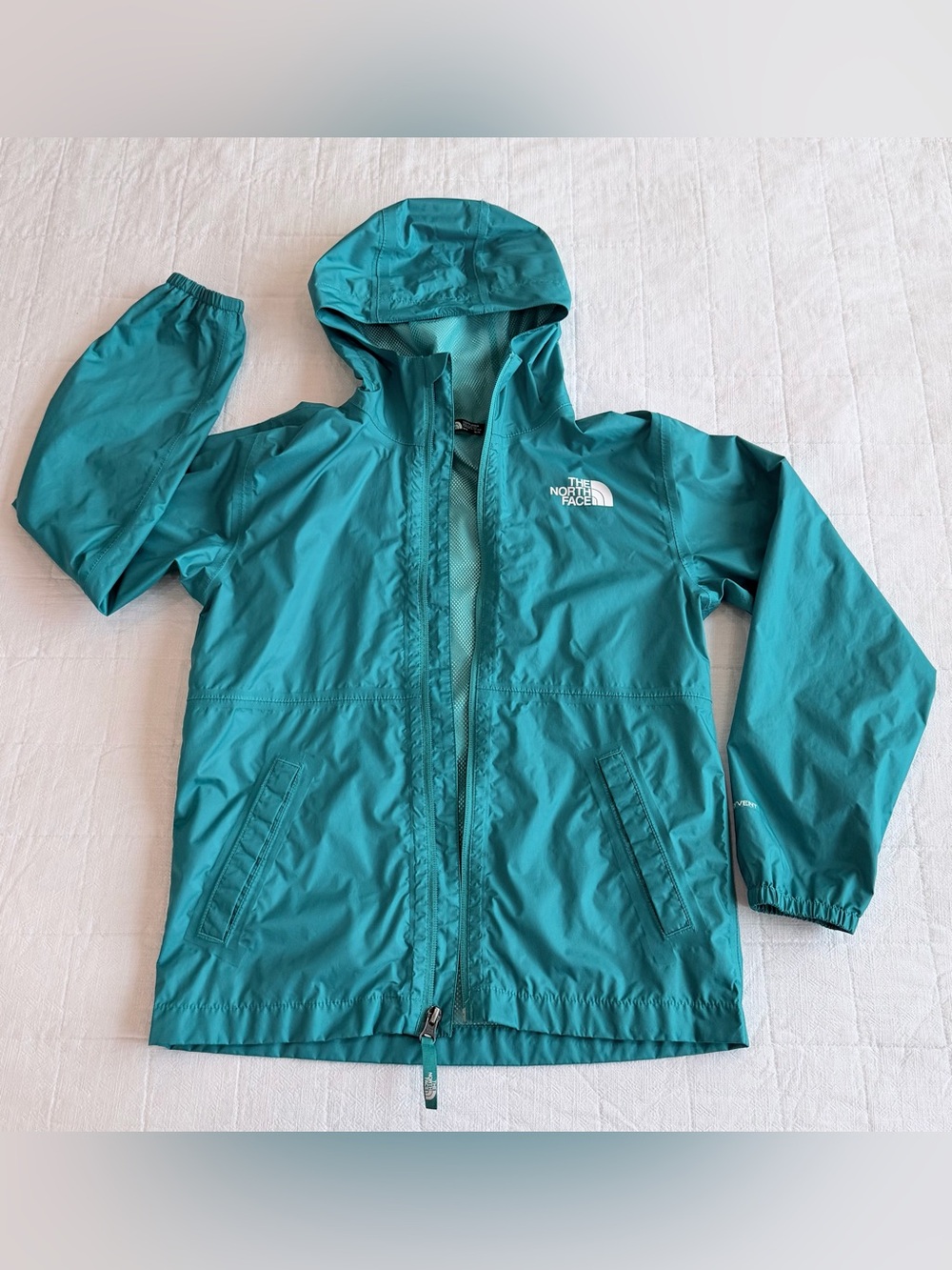 The North Face Kids Girls Teal Dry Vent Raincoat Rain Jacket with Hood M 10/12